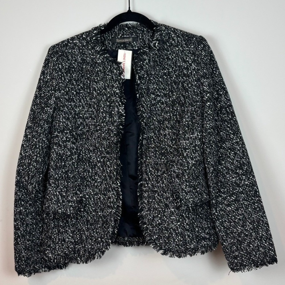 Supply & Demand Womens‎ Deadstock Black Textured Tweed Open Front Blazer SZ SM
